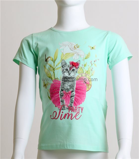 Παιδική κοντομάνικη μπλούζα με σχέδιο γατάκι (Βεραμάν)