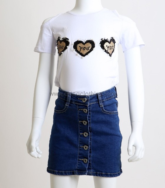 Παιδική κοντομάνικη μπλούζα με καρδούλες (Λευκό)