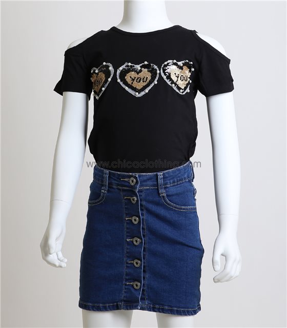 Παιδική κοντομάνικη μπλούζα με καρδούλες (Μαύρο)