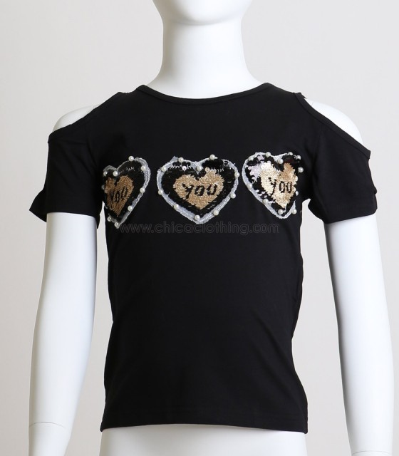 Παιδική κοντομάνικη μπλούζα με καρδούλες (Μαύρο)