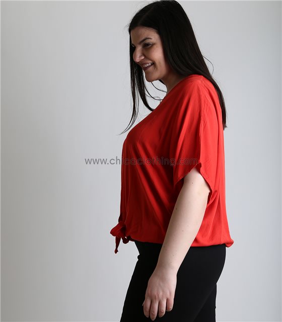 Μπλούζα με δέσιμο και κουμπιά (Κόκκινο)