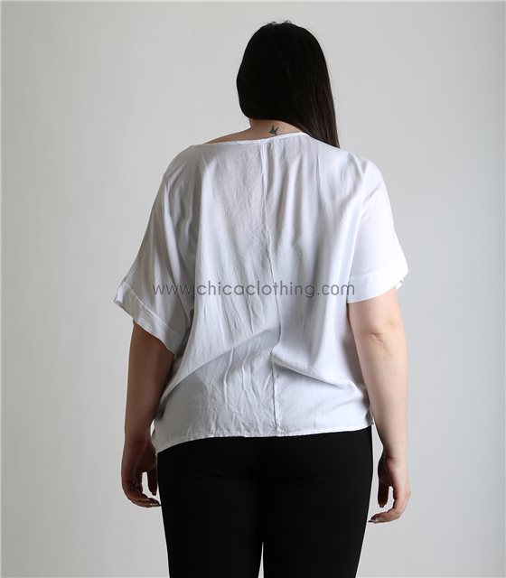 Λευκή μπλούζα με δέσιμο oversized