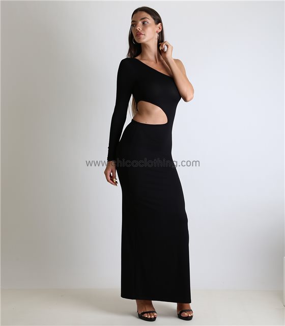 Φόρεμα μαύρο μακρύ με ενα μανίκι
