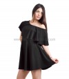 μαύρο φόρεμα mini στραπλες βολάν