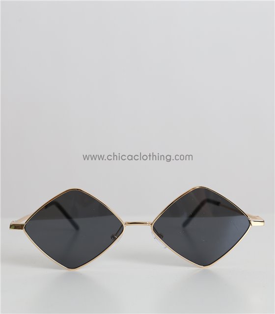 Γυαλιά ηλίου πολύγωνα με χρυσό σκελετό και μαύρο φακό (Μαύρο)