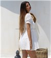 Μίνι φόρεμα κηπούρ με κουμπιά (Λευκό)