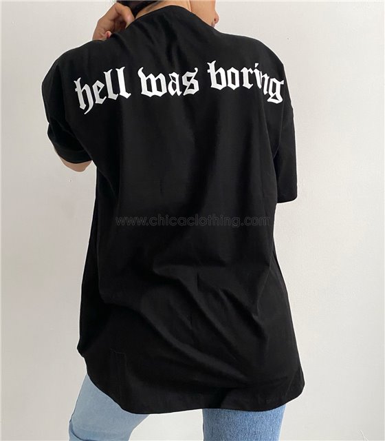 Κοντομάνικη μπλούζα ''HELL WAS BORING'' (Μαύρο)