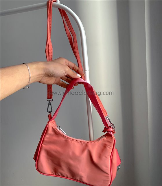 Τσάντα ώμου υφασμάτινη με διπλό λουράκι (Ροζ)