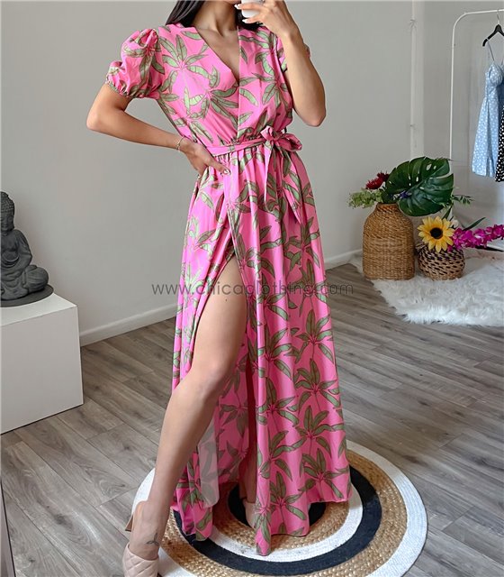 Μάξι φόρεμα feather με ζώνη (Ροζ)