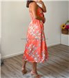 Φόρεμα φλοράλ midi με δέσιμο timothea (Πορτοκαλί)