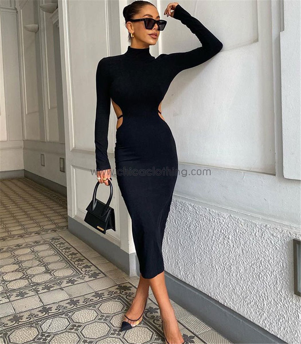 Rational coupon apology Γυναικείο φόρεμα midi με ιδιαίτερη πλάτη (Μαύρο)