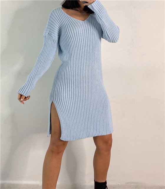 Πλεκτό φόρεμα midi (Γαλάζιο)