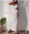 Σετ τοπ - φούστα με σούρα ψηλόμεση (Λευκό)