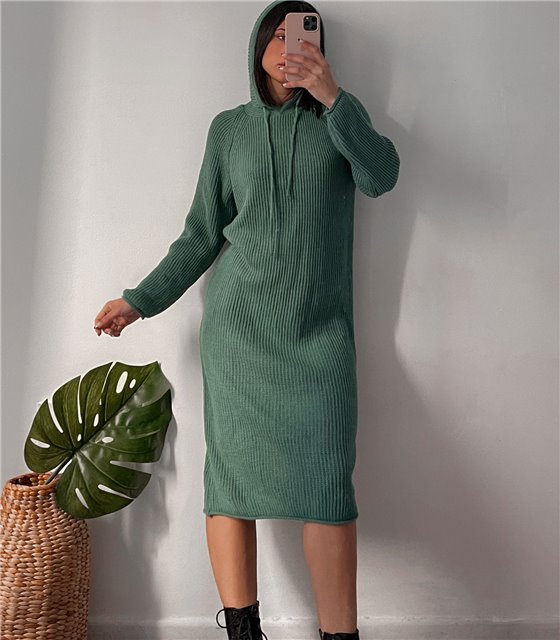 Πλεκτό φόρεμα με κουκούλα (Πράσινο)