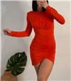 Μίνι φόρεμα σουρωτό με επένδυση (Πορτοκαλί)