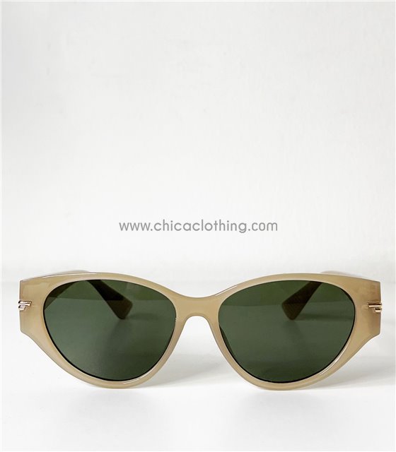 Γυαλιά ηλίου κοκάλινα στρόγγυλα με πράσινο φακό (Μπεζ)