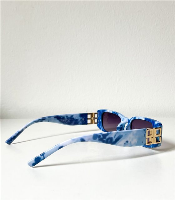 Γυαλιά ηλίου ορθογώνια κοκάλινα με χρυσή λεπτομέρεια (Μπλε)