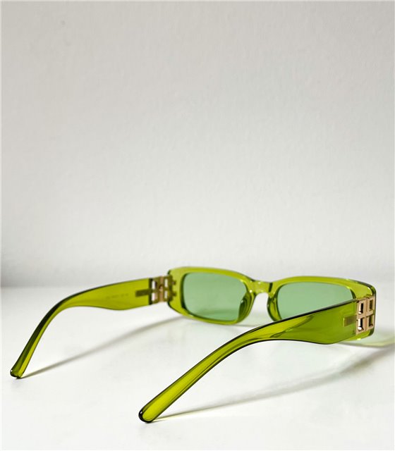 Γυαλιά ηλίου ορθογώνια κοκάλινα με χρυσή λεπτομέρεια (Πράσινο)