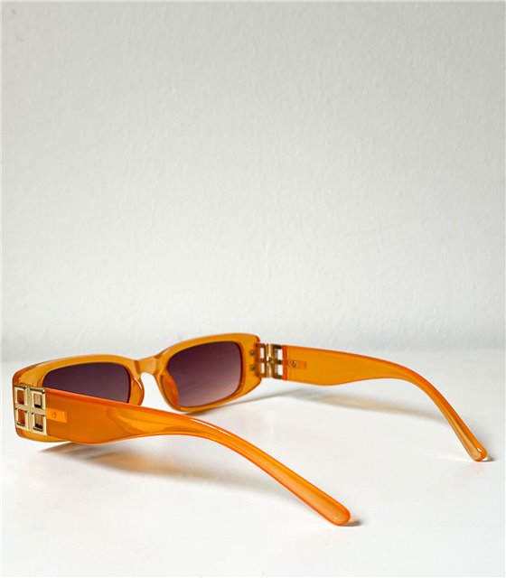 Γυαλιά ηλίου ορθογώνια κοκάλινα με χρυσή λεπτομέρεια (Πορτοκαλί)