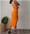Φόρεμα ριπ με επένδυση και σούρα (Πορτοκαλί)