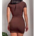 Μίνι φόρεμα με δέσιμο στο λαιμό (Καφέ)