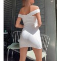 Πλεκτό μίνι φόρεμα bardot (Λευκό)