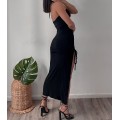 Φόρεμα μάξι με σούρα στο πλάι (Μαύρο)