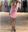 Φόρεμα σουρωτό με χιαστή λεπτομέρεια (Ροζ)