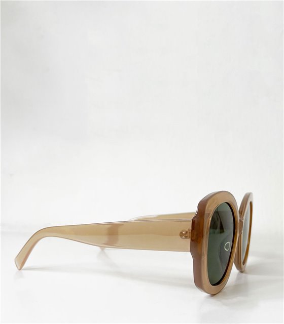 Στρόγγυλα γυαλιά ηλίου με πράσινο φακό (Μπεζ)