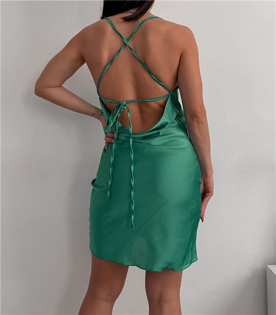 Μίνι φόρεμα σατέν με δεσίματα στην πλάτη (Πράσινο)