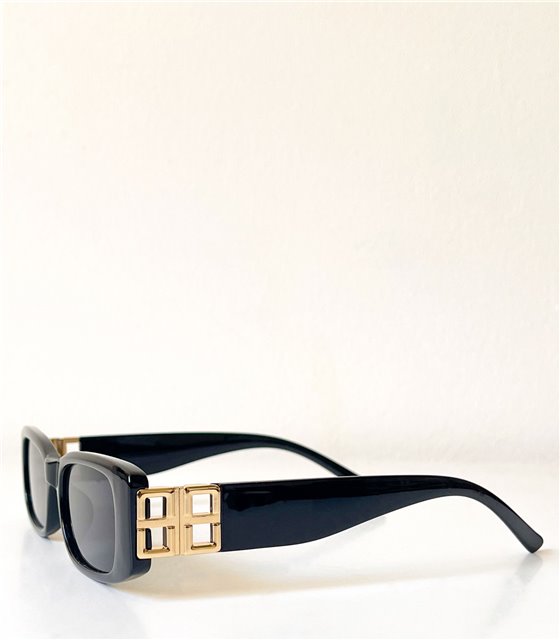 Γυαλιά ηλίου ορθογώνια κοκάλινα με χρυσή λεπτομέρεια (Μαύρο)