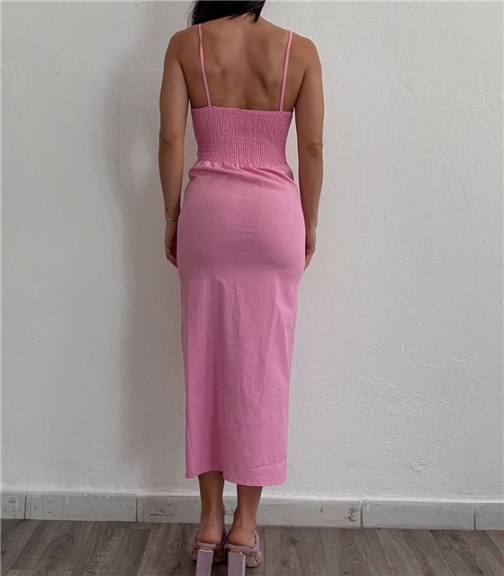 Midi φόρεμα με ιδιαίτερο σχέδιο (Ροζ)