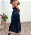Μάξι φόρεμα σατέν με τιράντες (Μαύρο)