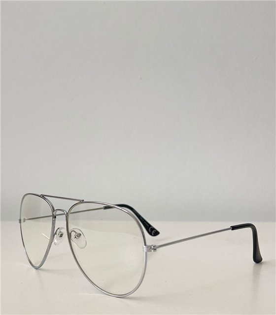 Ασημί μεταλλικά γυαλιά με διαφανές φακό