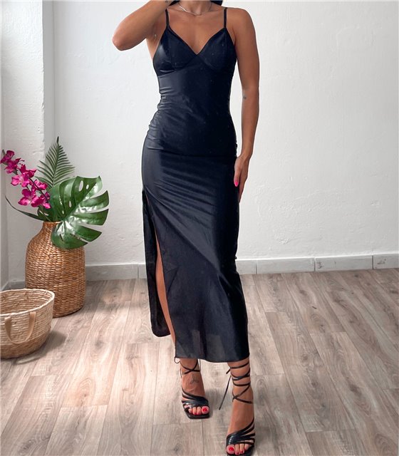 Φόρεμα σατέν με επένδυση Serenity (Μαύρο)