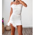 Μίνι φούστα με πούπουλα (Λευκό)