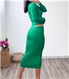 Σετ πλεκτό τοπ - φούστα με άνοιγμα (Πράσινο)
