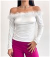 Bardot μπλούζα με πούπουλα (Λευκό)