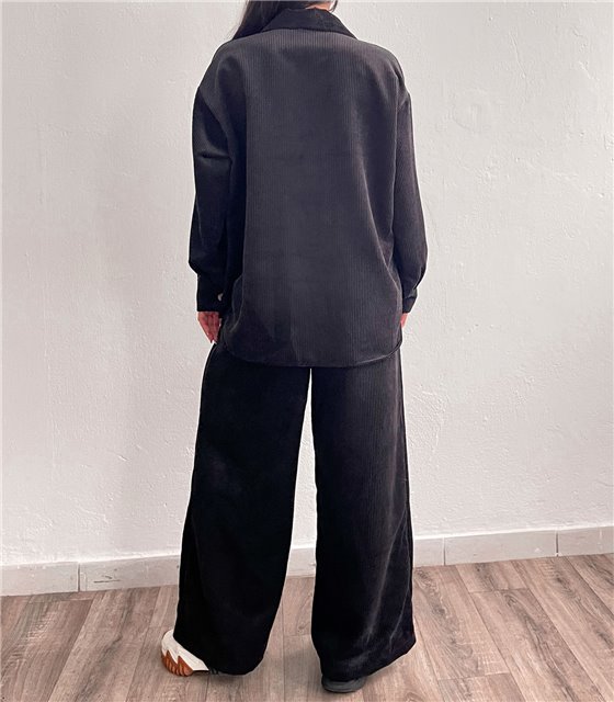 Σετ πουκάμισο - παντελόνα κοτλέ (Μαύρο)