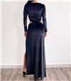 Μάξι φόρεμα βελούδο με ανοίγματα (Μαύρο)