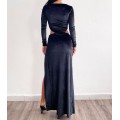 Μάξι φόρεμα βελούδο με ανοίγματα (Μαύρο)