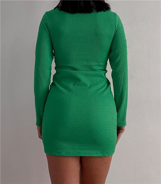 Φόρεμα γκοφρέ με κόμπο στο στήθος (Πράσινο)