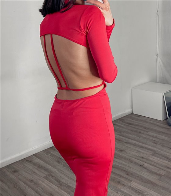 Φόρεμα midi με ιδιαίτερη πλάτη (Κόκκινο)