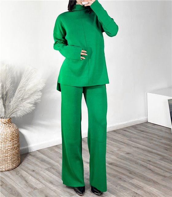 Σετ πλεκτό παντελόνα - μπλούζα (Πράσινο)
