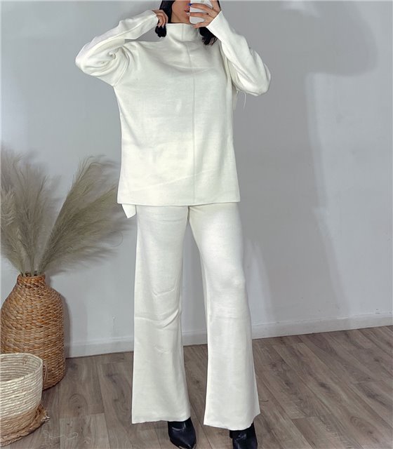 Σετ πλεκτό παντελόνα - μπλούζα (Λευκό)
