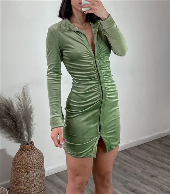 Φόρεμα βελούδο με κουμπιά (Πράσινο)