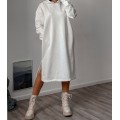 Φόρεμα φούτερ μακρύ με κουκούλα (Λευκό)