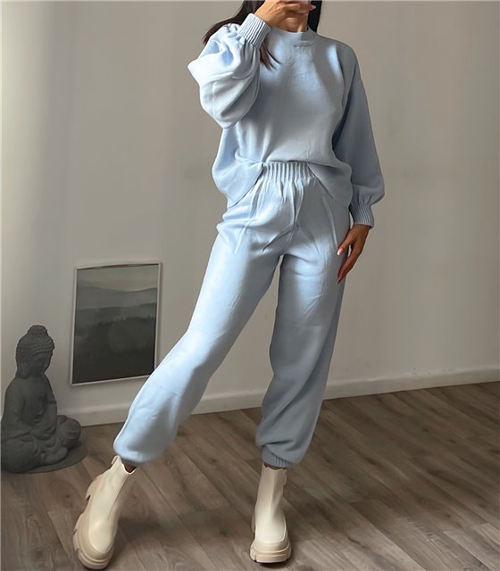 Σετ πλεκτό μπλούζα - παντελόνι (Γαλάζιο)