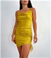 Σατέν φόρεμα με σούρα στο πλάι whitney (Κίτρινο)