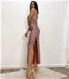 Φόρεμα μάξι σατέν τιράντα (Ροζ)